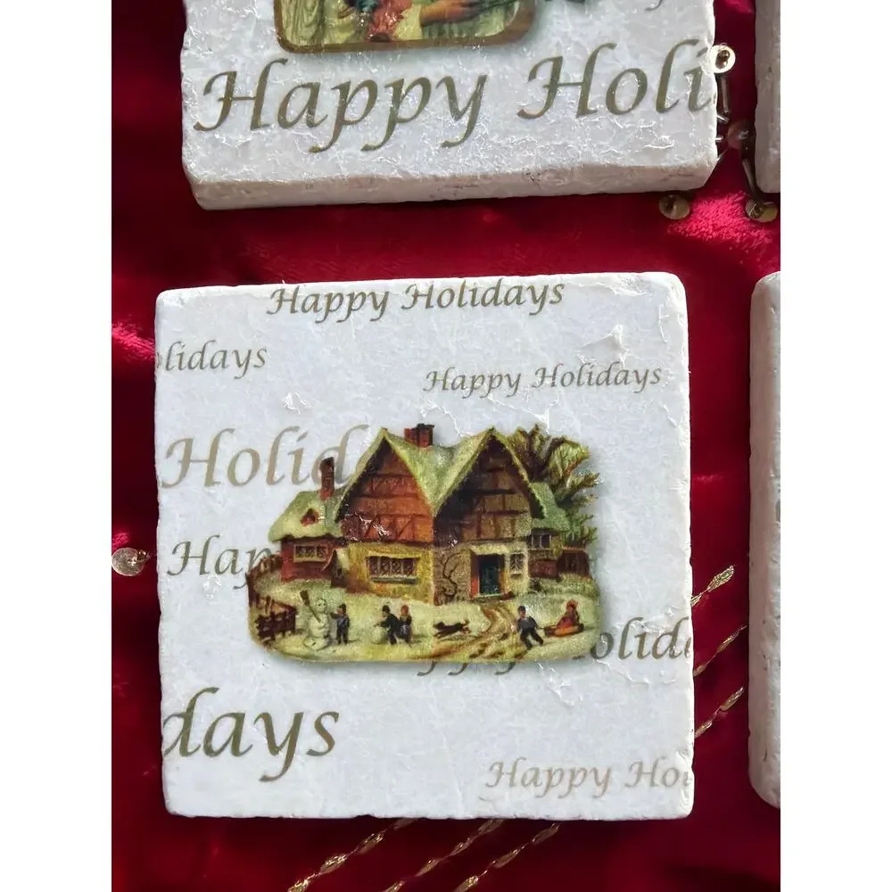 Studio Vertu Handmade Victorian Vintage Christmas 4” Coaster Set Made USA Gift